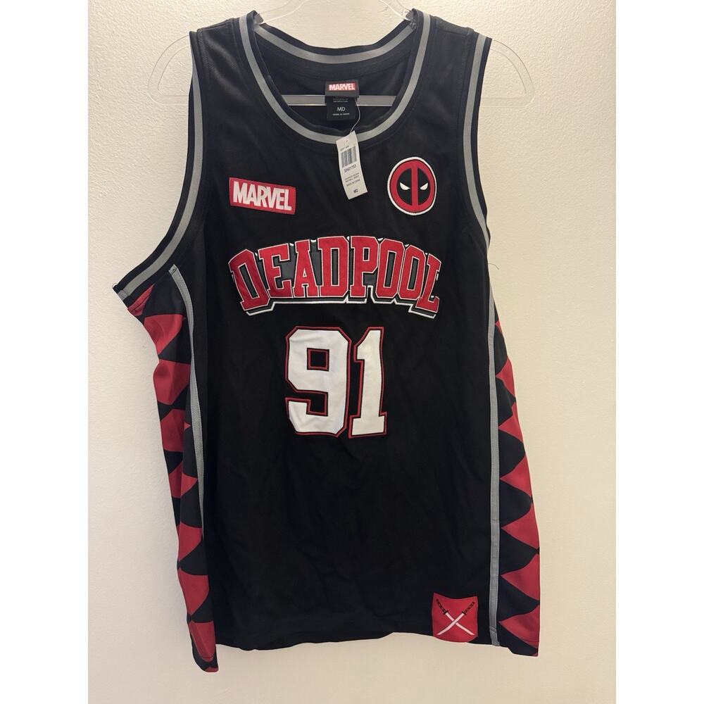 MARVEL Deadpool Wilson Tank #91 Red Black Official Sleeveless Jersey Size Medium